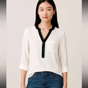 New Directions Blouse Size S V-Neck Black Neck Transparent 3/4 Sleeves
Mtp(8)